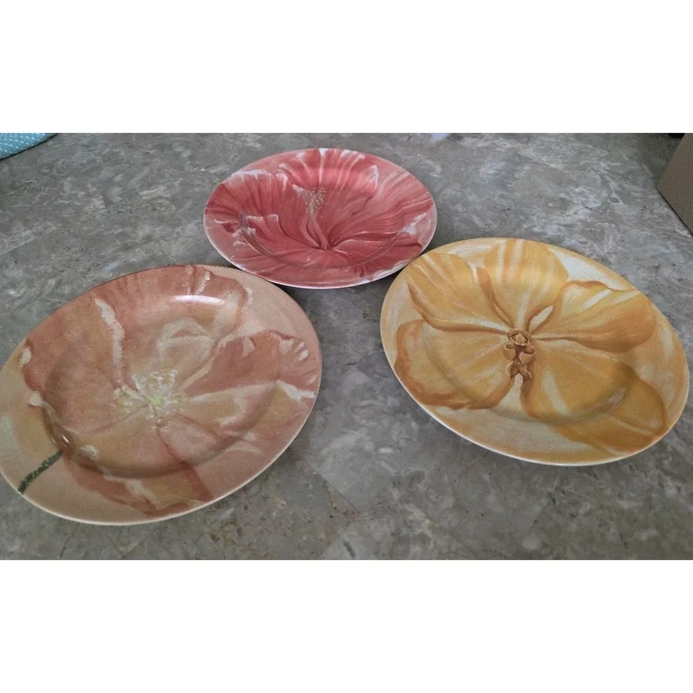 3 x Pier 1 Watercolor Blooms Luncheon‎ Dessert Salad Plates 8 1/8